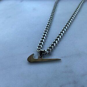 Nike Necklace - Nike Swoosh Pendant - 5mm Cuban - 22" Cuban Chain - Silver - Y2K